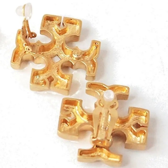 Tory Burch Authentic Bold Double T Golden Roxanne Large Clip On Stud Earrings - Picture 5 of 16